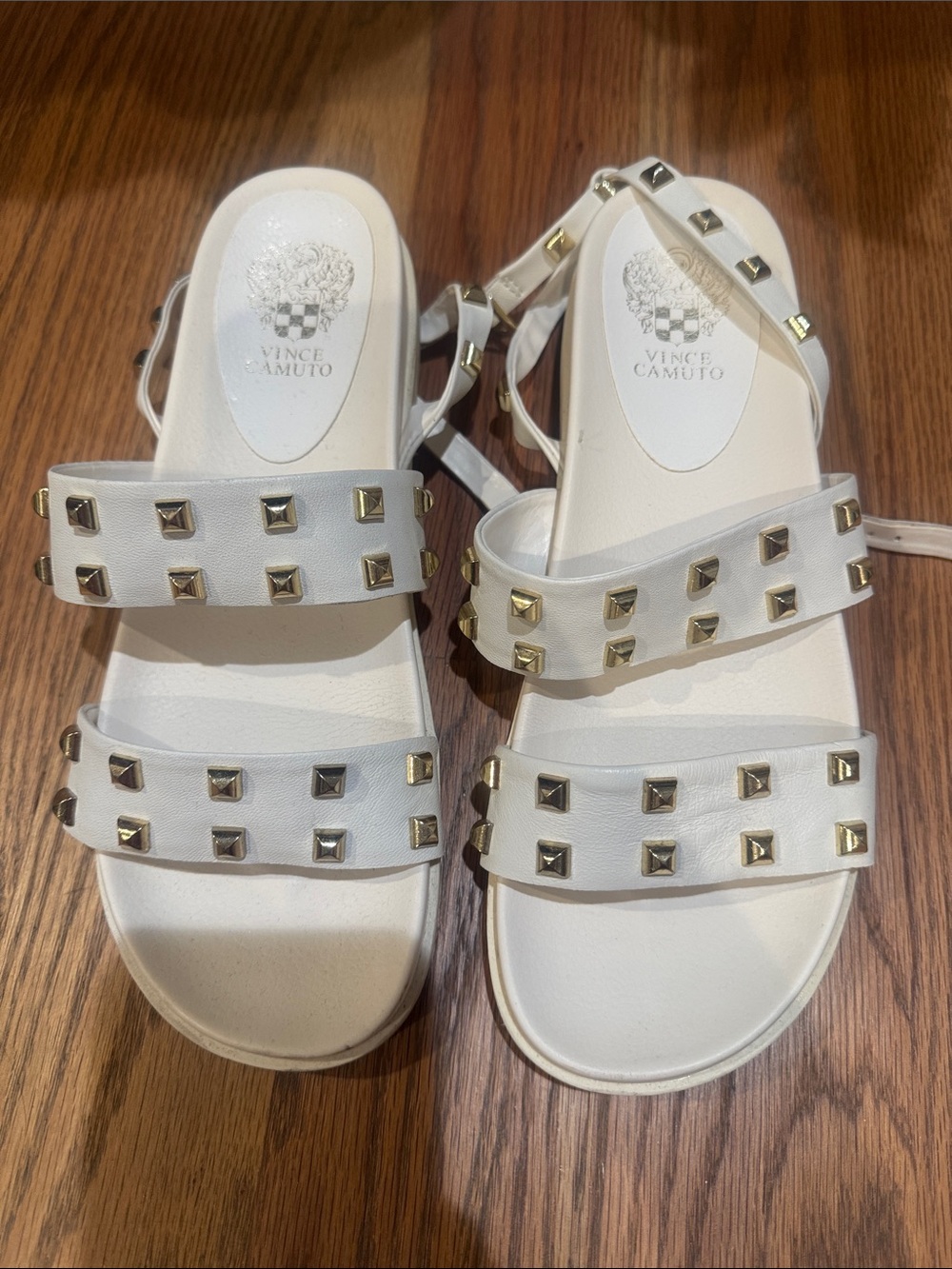 Vince Camuto White Leather Studded Slingback Sandals